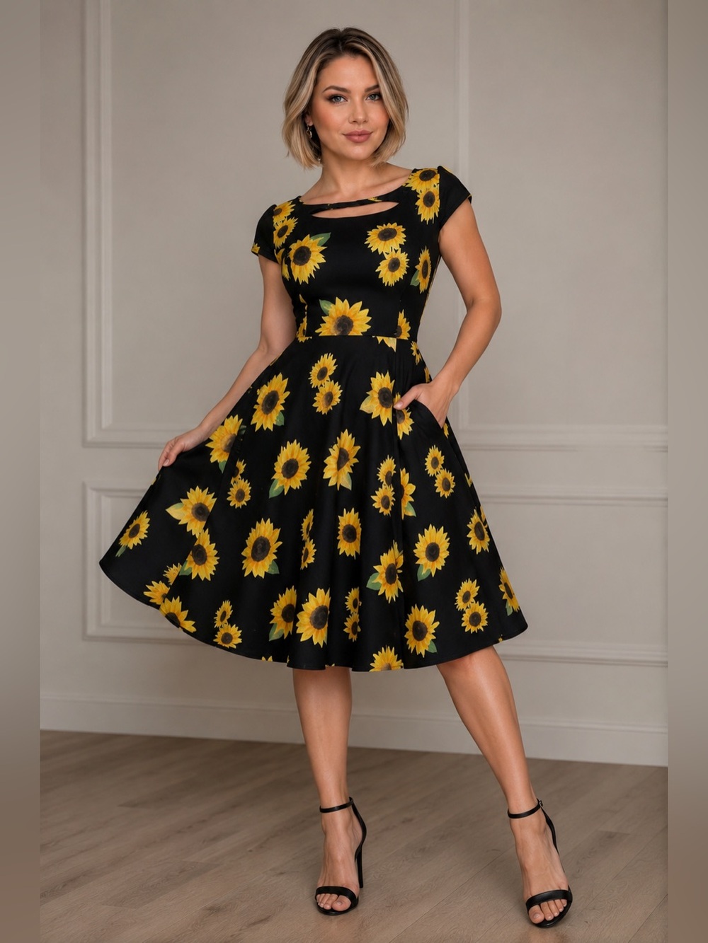 Hearts & Roses London Pin-Up Sunflower Dress Size 12